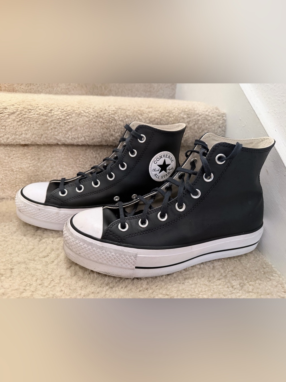 Converse All Star Chuck Taylor Lift Platform Black Leather Womens Size US 7.5